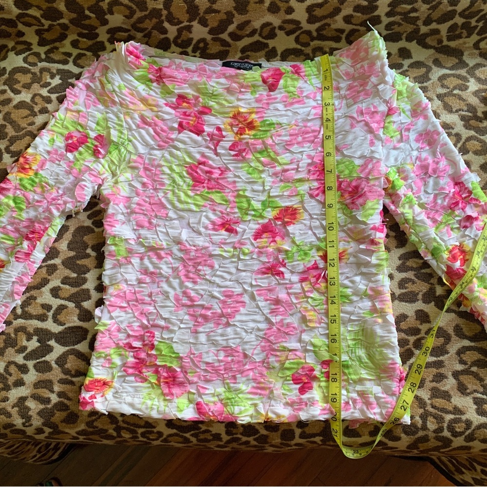 KAREN KANE Y2K textural spring blouse size XL vintage floral top - Picture 6 of 7